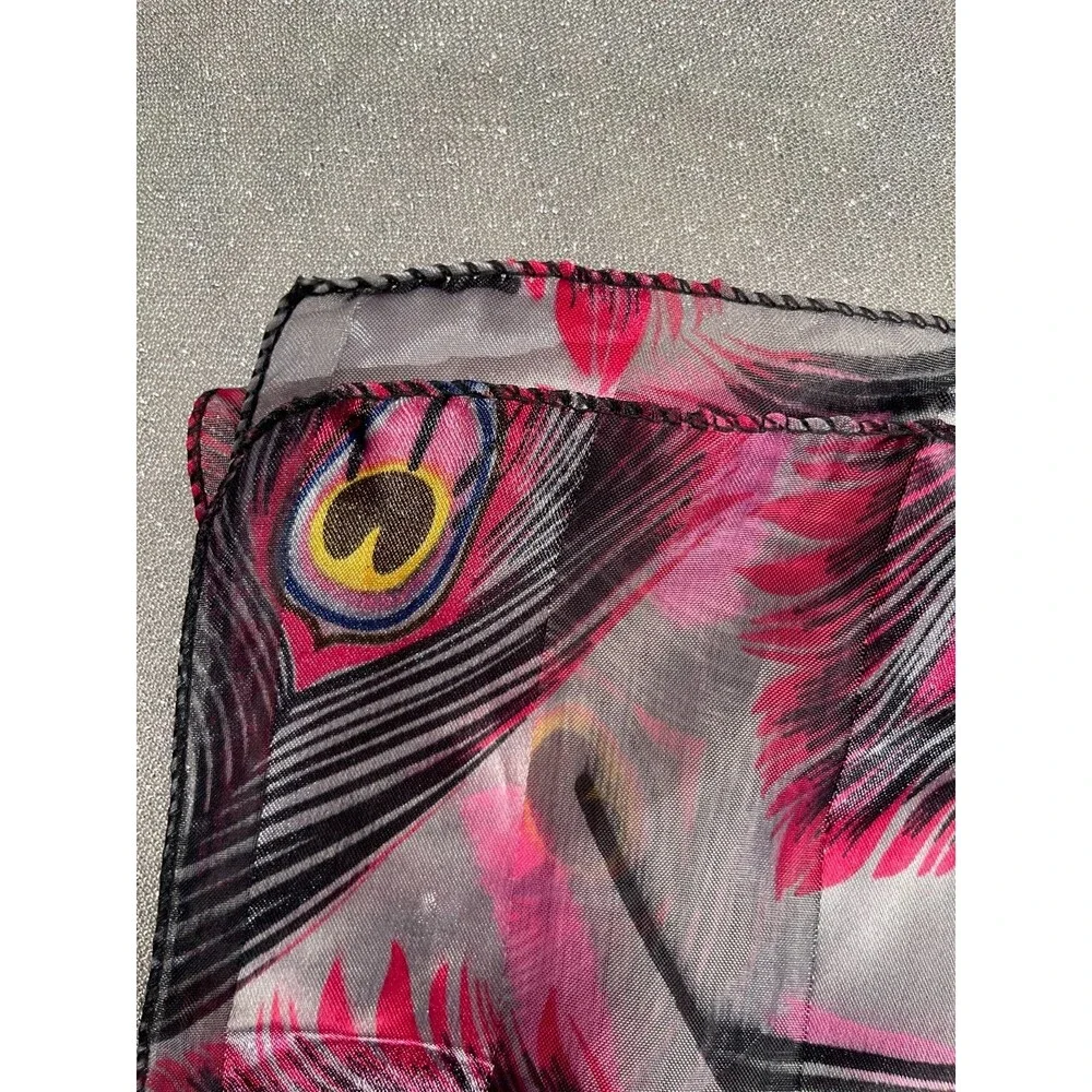 Vintage Y2K Peacock Feather Print Scarf Retro 2000s Boho Artsy Indie Sleaze Chic